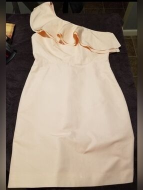 J. Crew One-Shoulder Ruffle Dress in Pale Peach